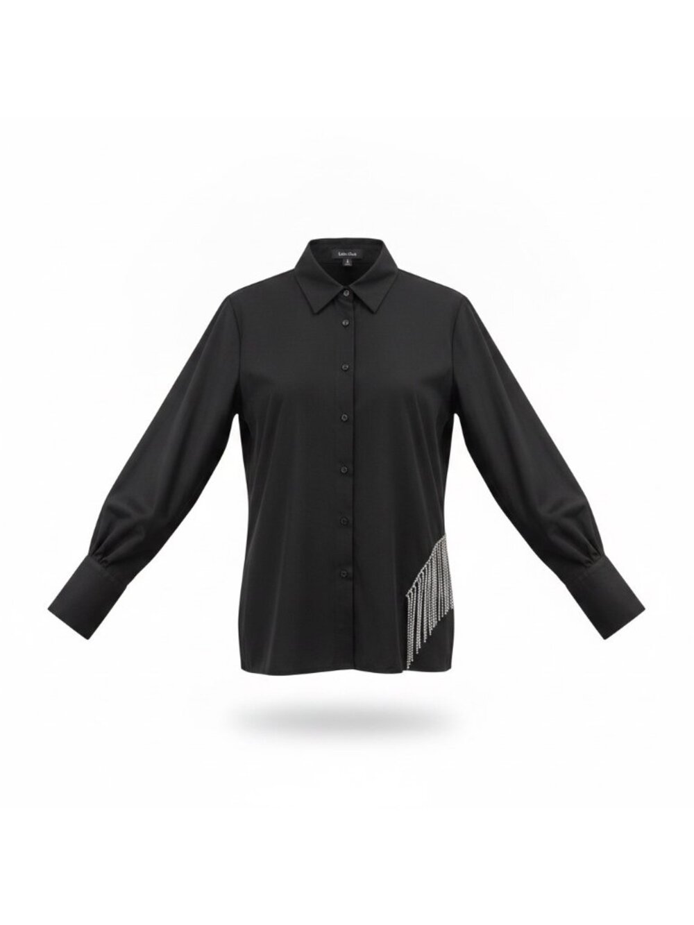 Lea & Viola Womens Black Cotton Button-Up Shirt With Rhinestone Fringe Size M